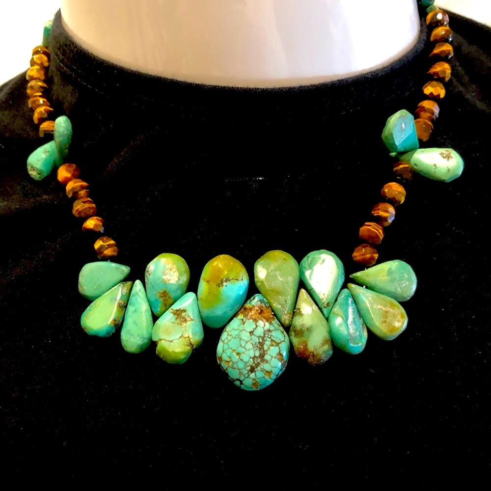 VINTAGE TURQUOISE AND TIGER EYE NECKLACE